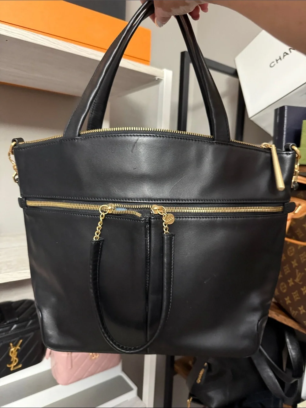 HOBO Black Leather Shoulder Bag with Gold Hardware; Great Preloved Condition